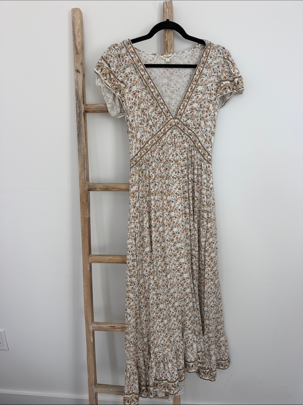 Max Studio Cream Maxi Dress with Brown Floral Print